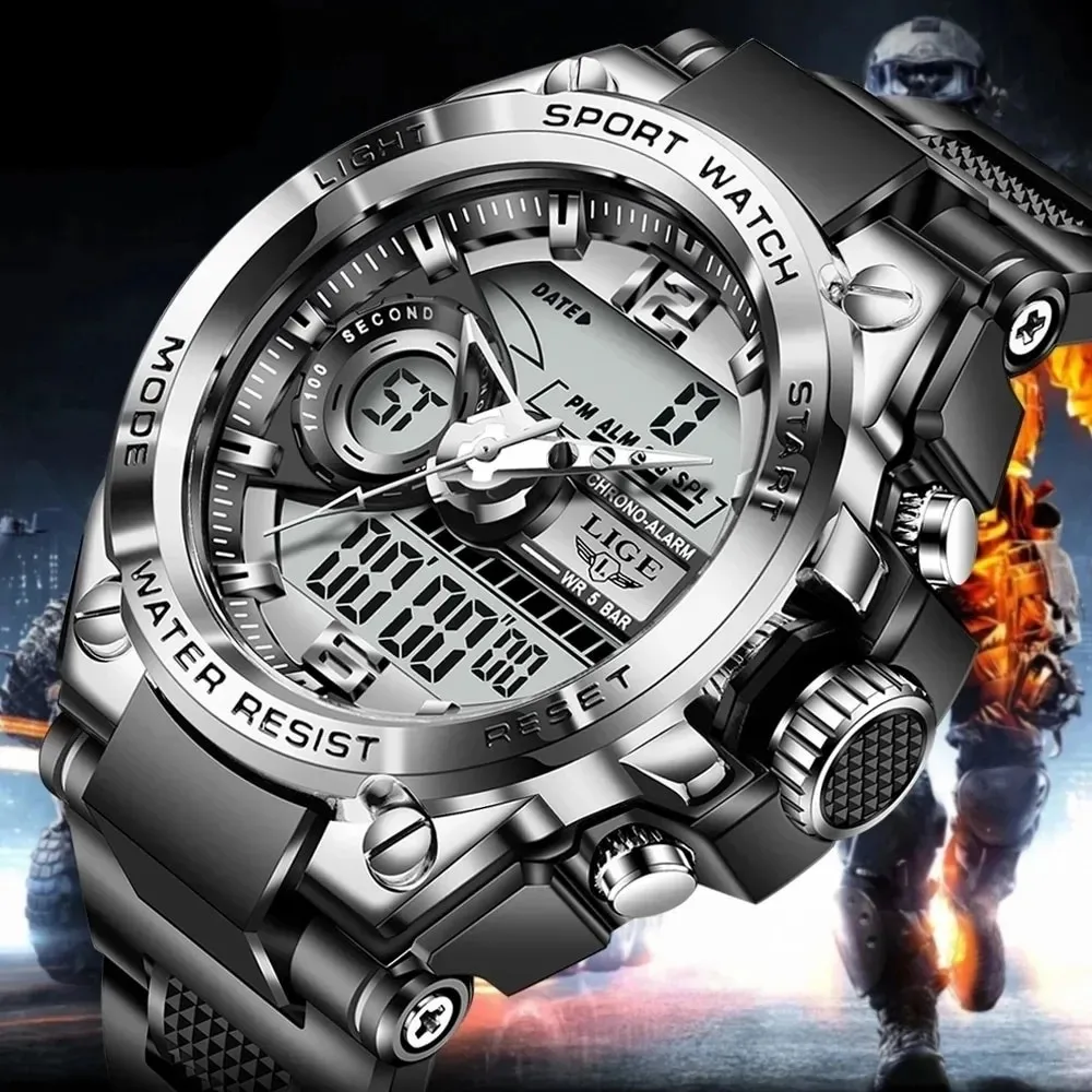 Часы Montre Lige 8922 с двойным дисплеем хронографы Мужские Цифровые кварцевые часы для мужчин спортивные Relogio Masculino силиконовый ремешок