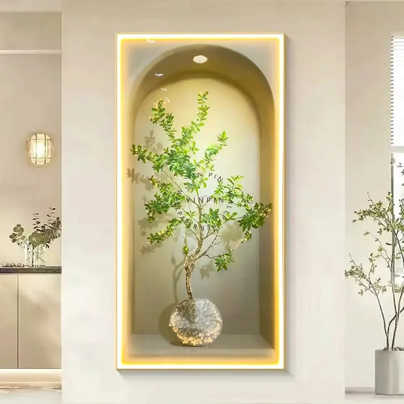 Modern minimalist With lighting Diamond crystal porcelain painting of illuminated foyer paintings