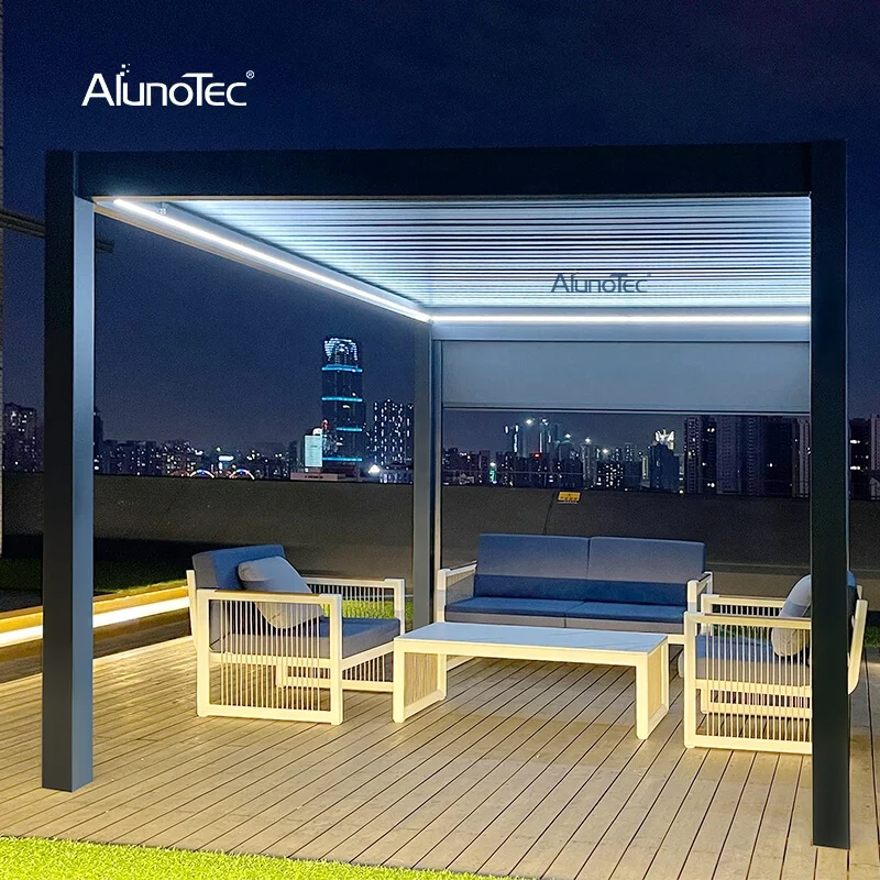 AlunoTec Outdoor Adjustable Louver Roof Cover Waterproof Patio Aluminum Louvered Pergola Gazebos