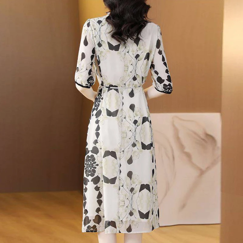 New Summer Women Fashion Fashionable Art Printed Chinese Silk Ruffle Long Multi Dress for Ladies