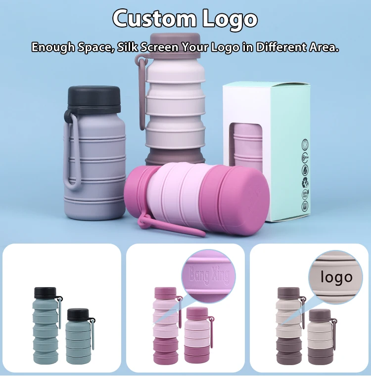 Portable Foldable Silicone Gym Sports Collapsible Travel Water Bottle Oem Fold Silicone Outdoor Drink Squeeze Gym Water Bottles