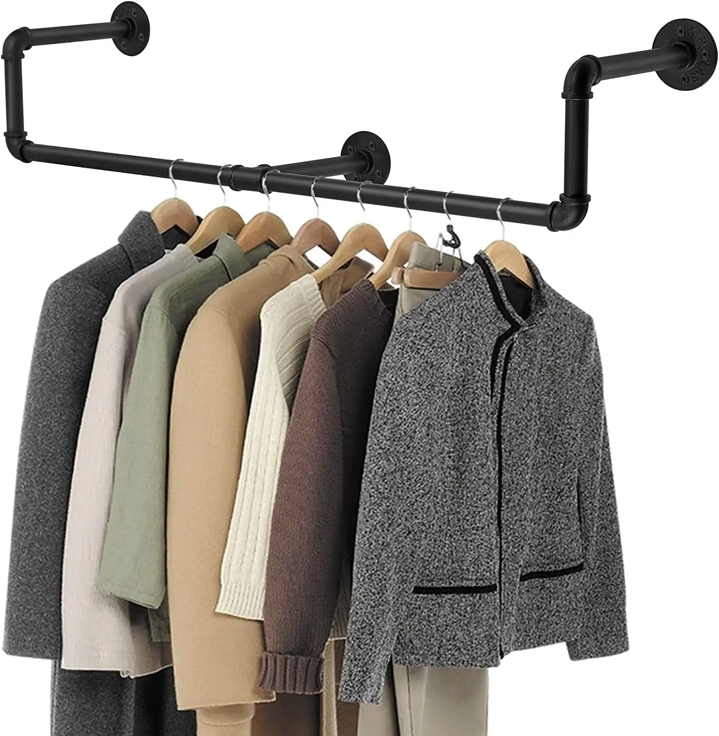 Wall Mounted Clothes Rail Industrial Pipe Clothes Rack Clothing Garment Rack Iron Clothes Bar Closet Storage Organizing
