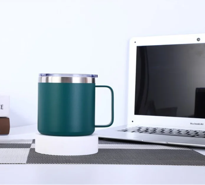 12 oz 14oz 18/8 stainless steel double walled vacuum insulated coffee mug with handle and silicone lid