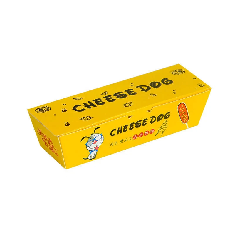Customized Takeout flexography Packaging Containers Hot Dog Paper Cheese Stick Fried Banana Tray Corn Dog Snack Food Boxes