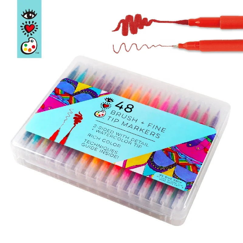 Water based ink 48 colors dual tip brush marker pen