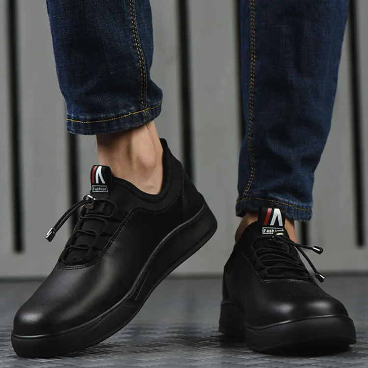Professional Black Leather  puncture proof Midsole Waterproof Punt Uniform Safety Steel toe Chef Shoes for Catering