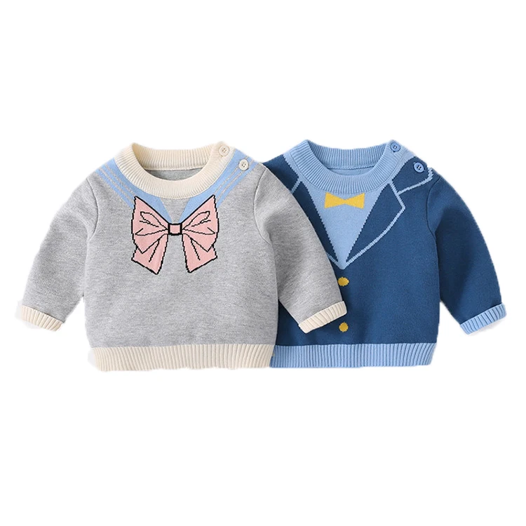 
Bow Jacquard Warm Kids Clothing Knitted Winter Kids Clothes Baby Sweater 