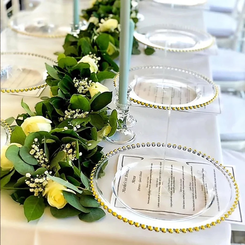 7.5 10.5 Inch Clear Wedding Wholesale Silver Beaded Charger Plates Gold Plastic Plates