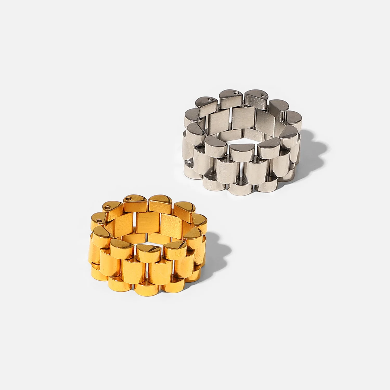 В Стиле Хип-хоп ювелирные изделия из золота 18 карат позолоченный Пояс полоса палец кольцо геометрические часы нержавеющей стали ремень цепочка на для обручального кольца