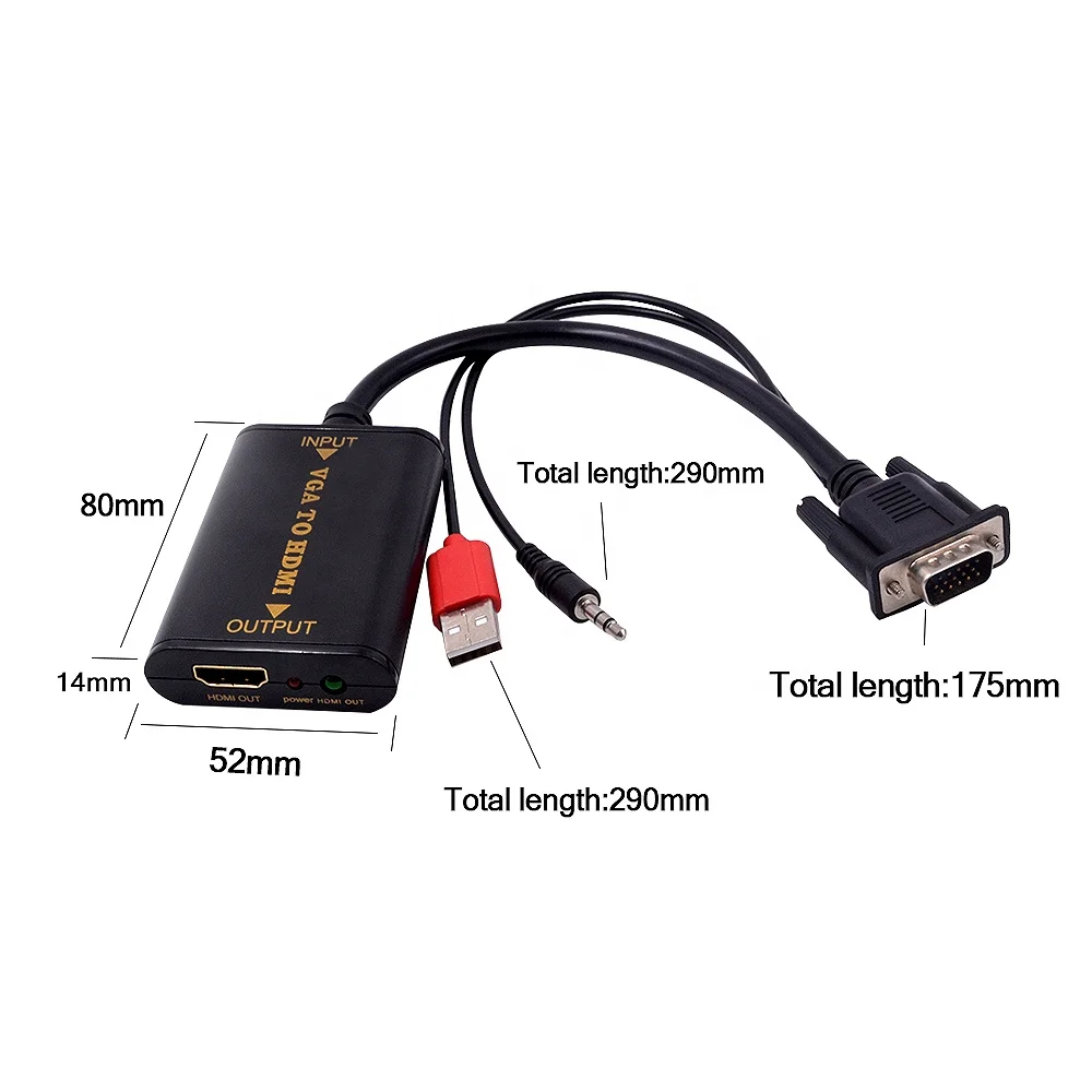  AOEYOO преобразователь VGA-HDMI с аудиокабелем адаптер для монитора и телевизора