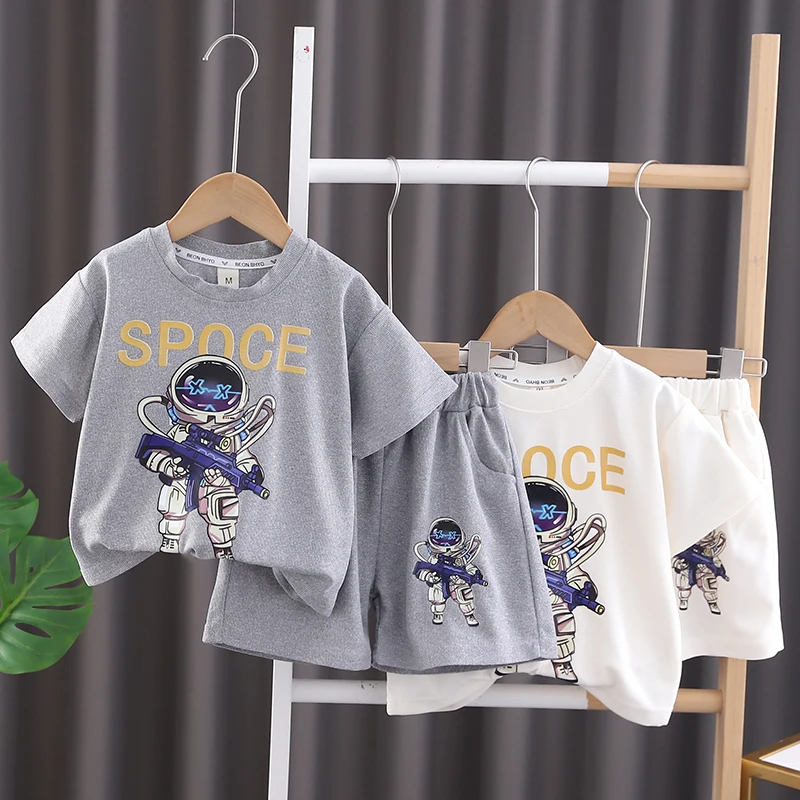 2024 New Hot Holiday Style Casual Boys Wear Summer Wholesale Cartoon Top Shorts Children Clothing Sets