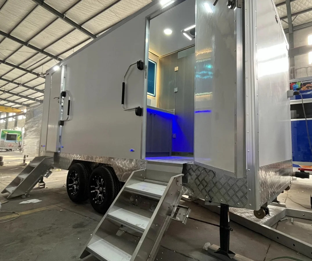luxury Portable Toilet Trailers With Wheel Mobile Restroom Truck Custom White Toilet Trailer