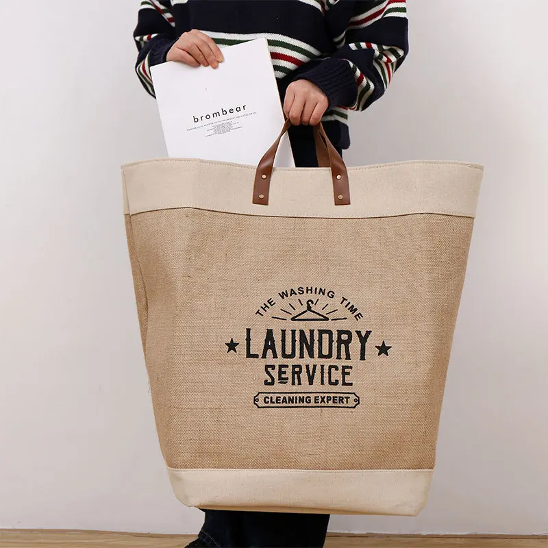 Jute fabric shopping bag moisture-proof large EVA compound simple modern handbag yellow bag