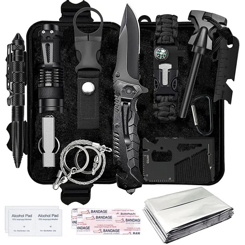 14 In 1 Outdoor Emergency Survival Tool Set Multi-functional Camping Adventure Equipment Survival Tool Kit