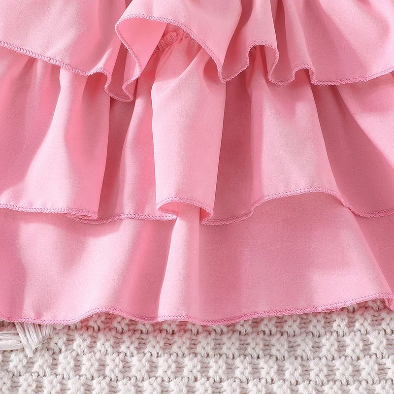 2Pcs Set 6 - 3 Years Newborn Baby Girl Fashion Cotton Sleeveless Croptop and Cartoon Flamingo Shorts Summer