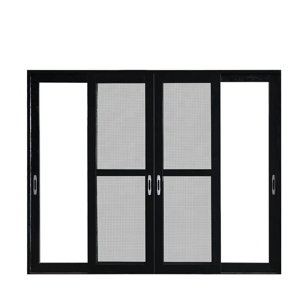 Doors Grill Design Double Tempered Glass Aluminium Sliding Door With Security Screen