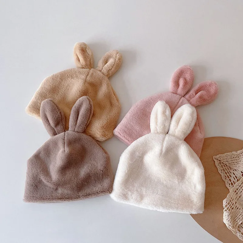 Kids winter beanie hats toddler baby girls boys cute rabbit ear pattern baby fluffy beanie