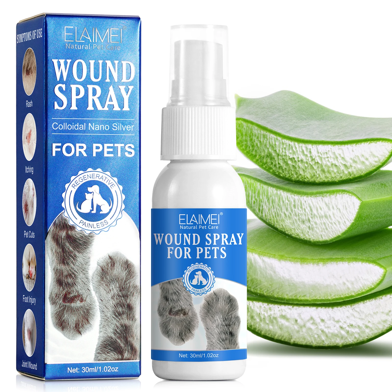 ELAIMEI Pain Relief Reduces Bleeding Fast Healing All Animal Wound And Skin Care Spray Cleans Pet Wound Care