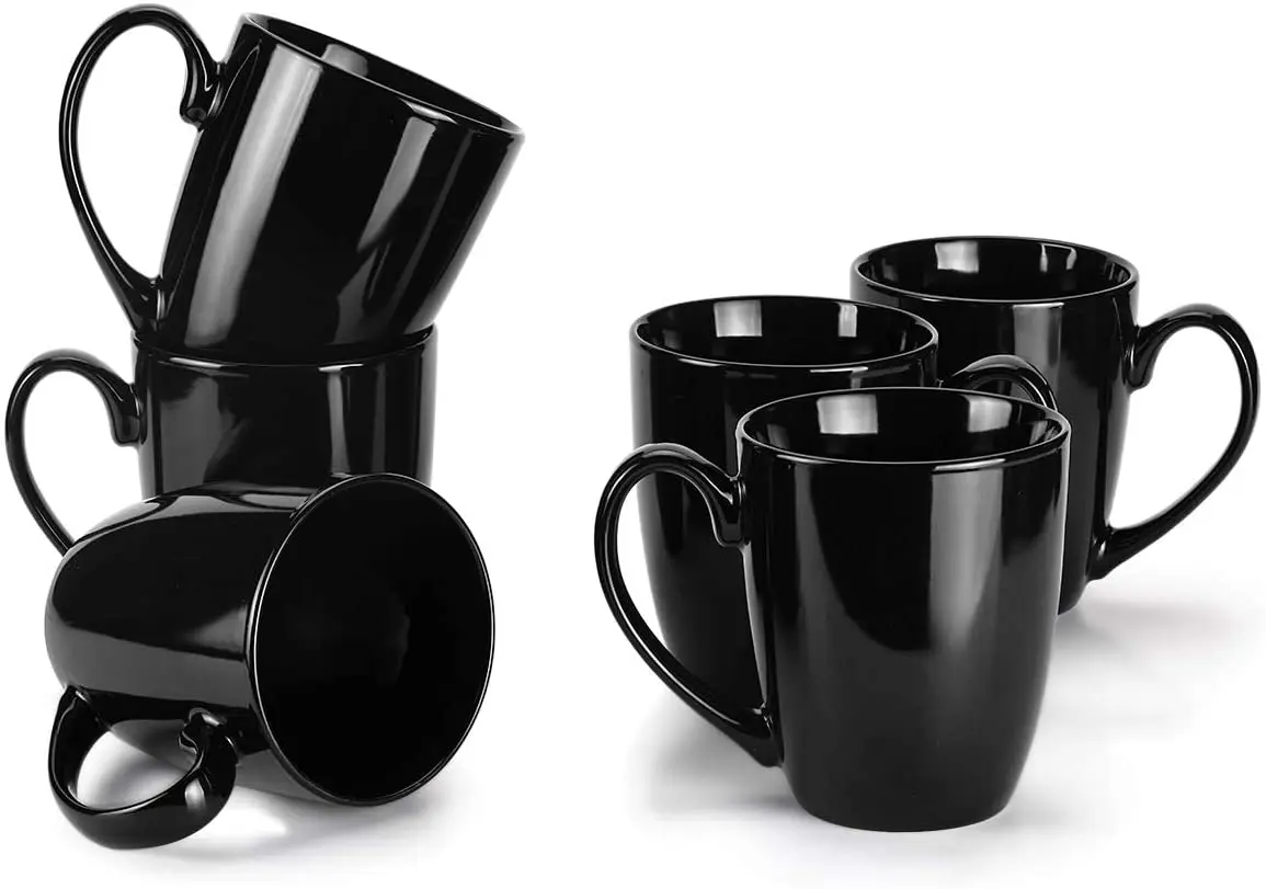13 Ounce Porcelain Cups Mug Tea and Coffee Ceramic Black Mugs Creative A-B Grade, Food Contact Safe All-season Sustainable