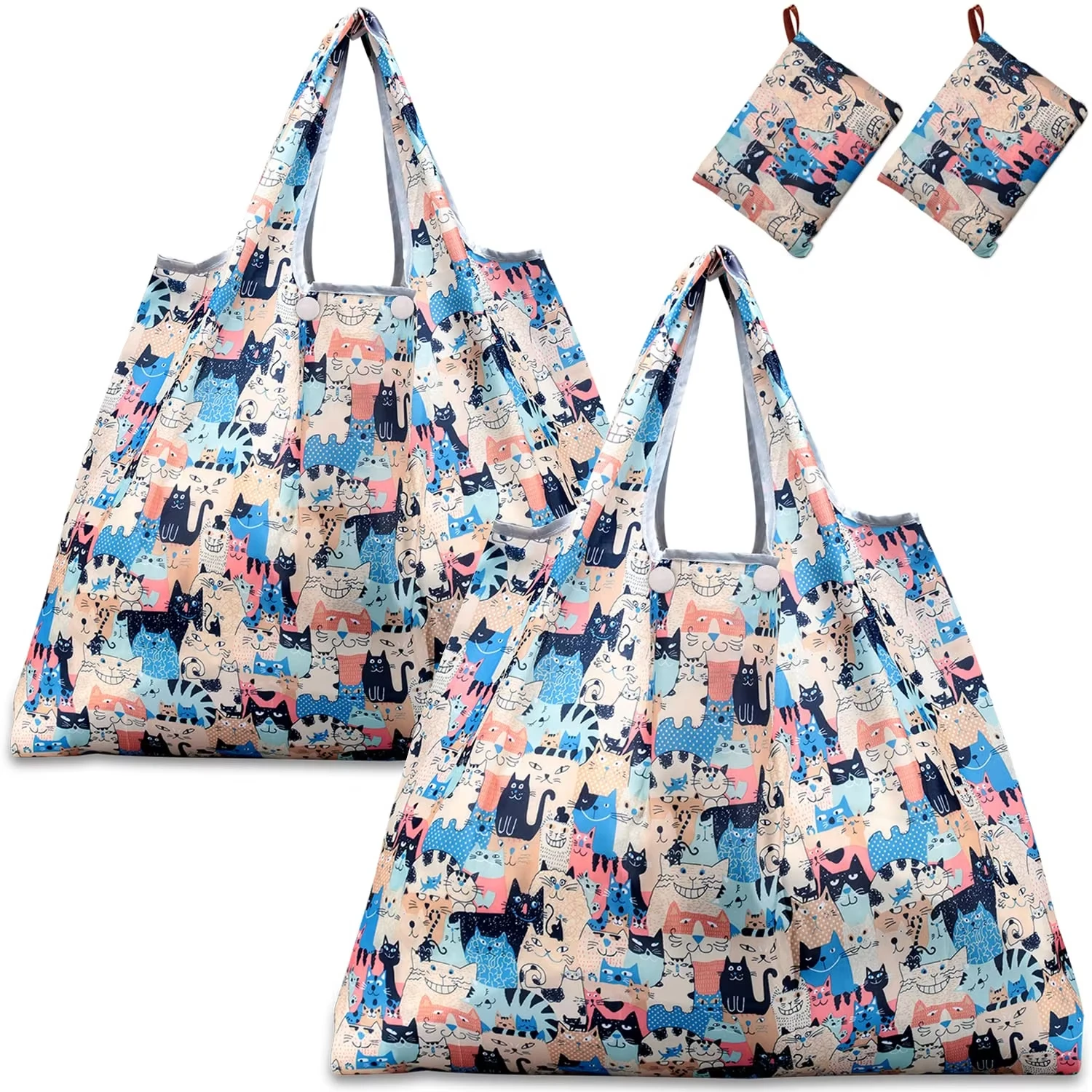 Foldable Nylon Shopping Bags with Bottom and Customized Logo Printed, Heavy Duty Waterproof Fabric Tote Bags for Shopping
