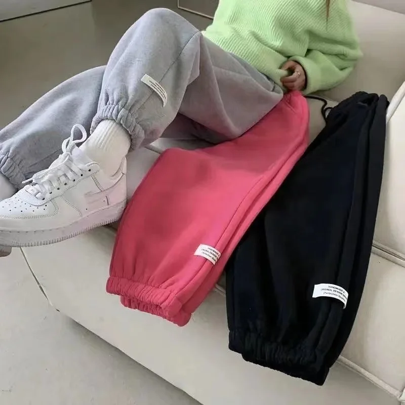 Solid Color Fleece Warm Cotton Plain Dyed High Quality Fashion gray Trousers Casual Women Sports Pants Sweatpants