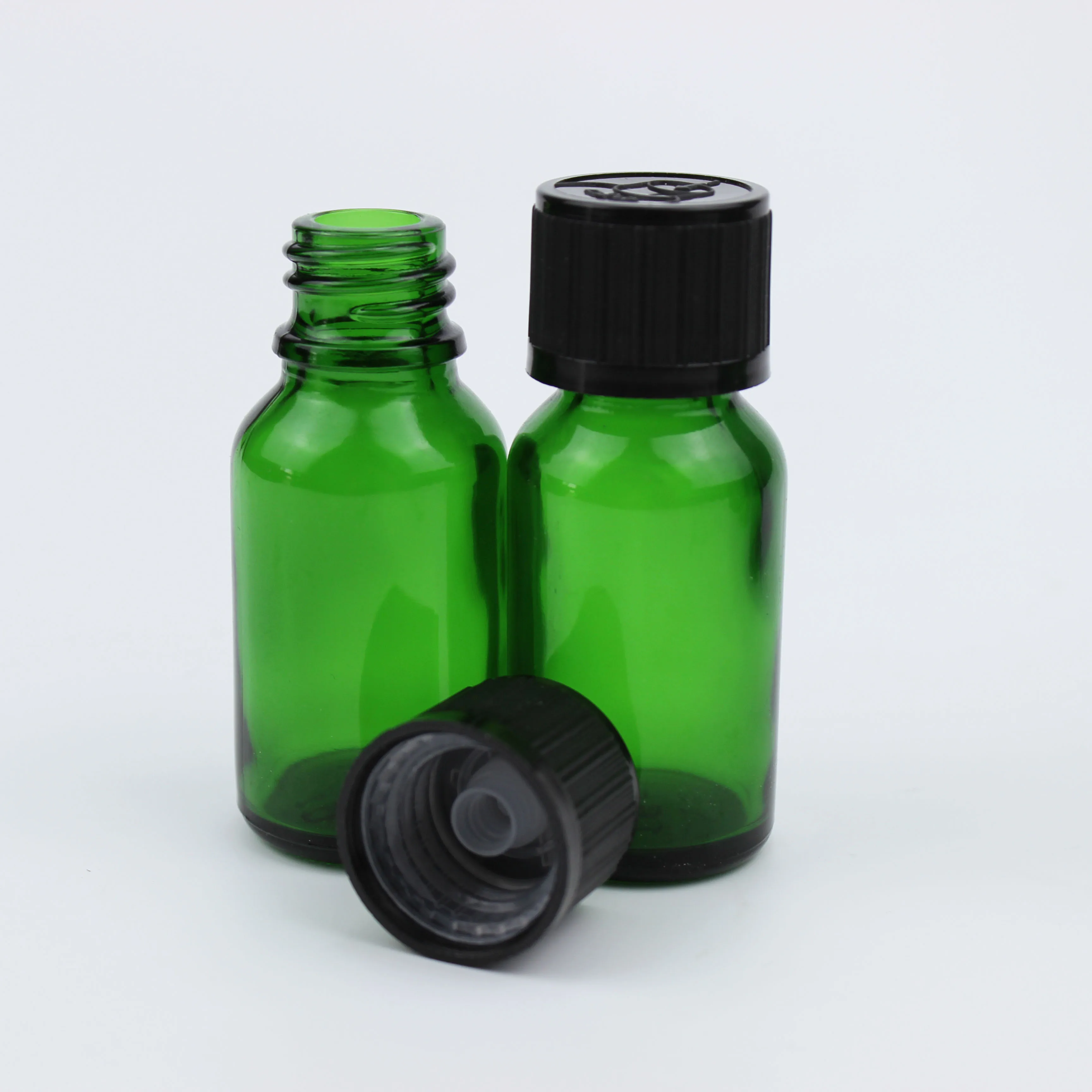 18/415 plastic child resistant screw cap for 15ml Green empty essential oil  bottle