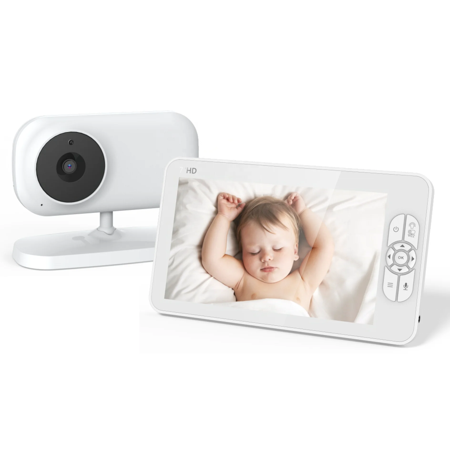 2021 Newest 7inch 720P real high resolution temperature monitoring LCD night vision two way audio baby monitor