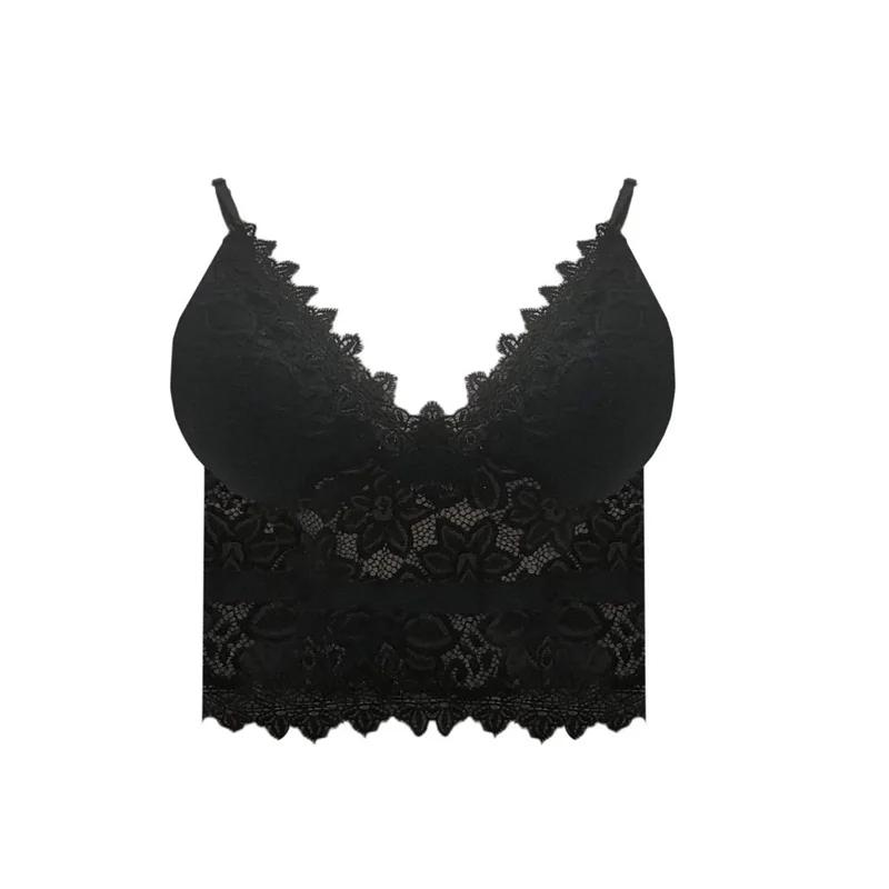 
Women Fashionable Wholesale Wave Edge Decoration Deep V Neck Lace Bralette Crop Top 