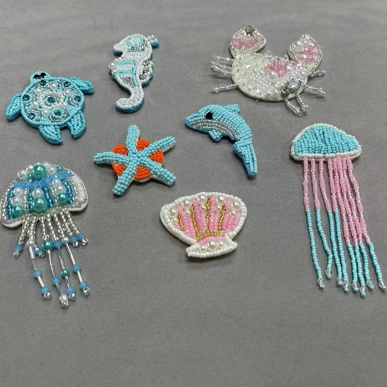 ZSY Custom Handmade Marine Animals Starfish Shells Sea Turtle Dolphin Beaded Rhinestone Patch 3D Glitter Applique For Clothing