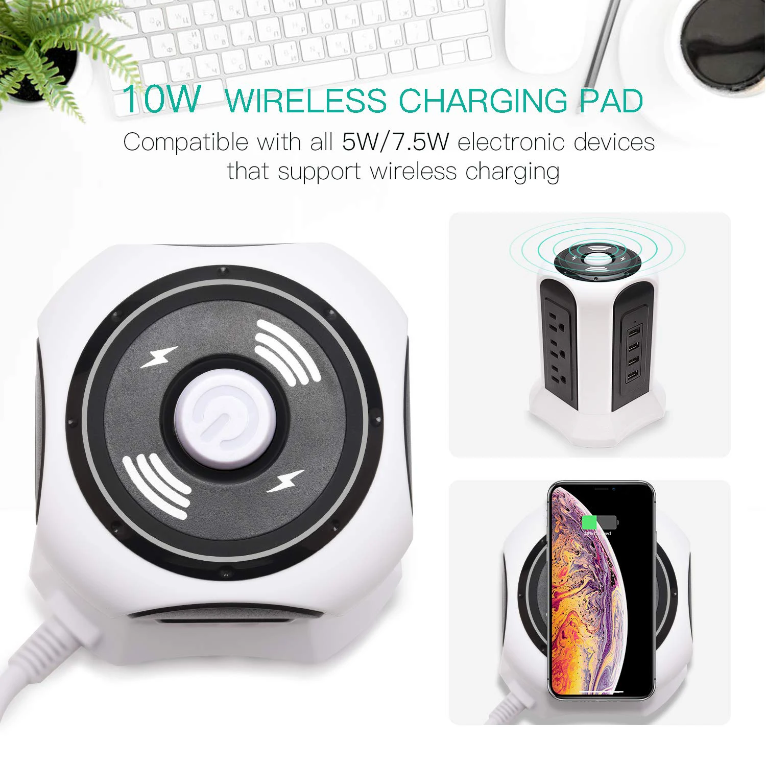 Беспроводная зарядная розетка, настольная зарядная станция с 9 розетками и 4 USB-портами, 4,5 а, многофункциональное зарядное устройство с интеллектуальной вилкой