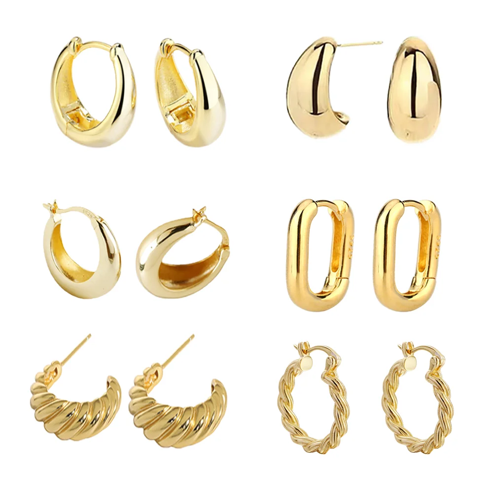 6 Pairs 925 Silver Womens Lightweight Hypoallergenic Multipack Open Twist Thick Hoop Earrings Set Jewelry