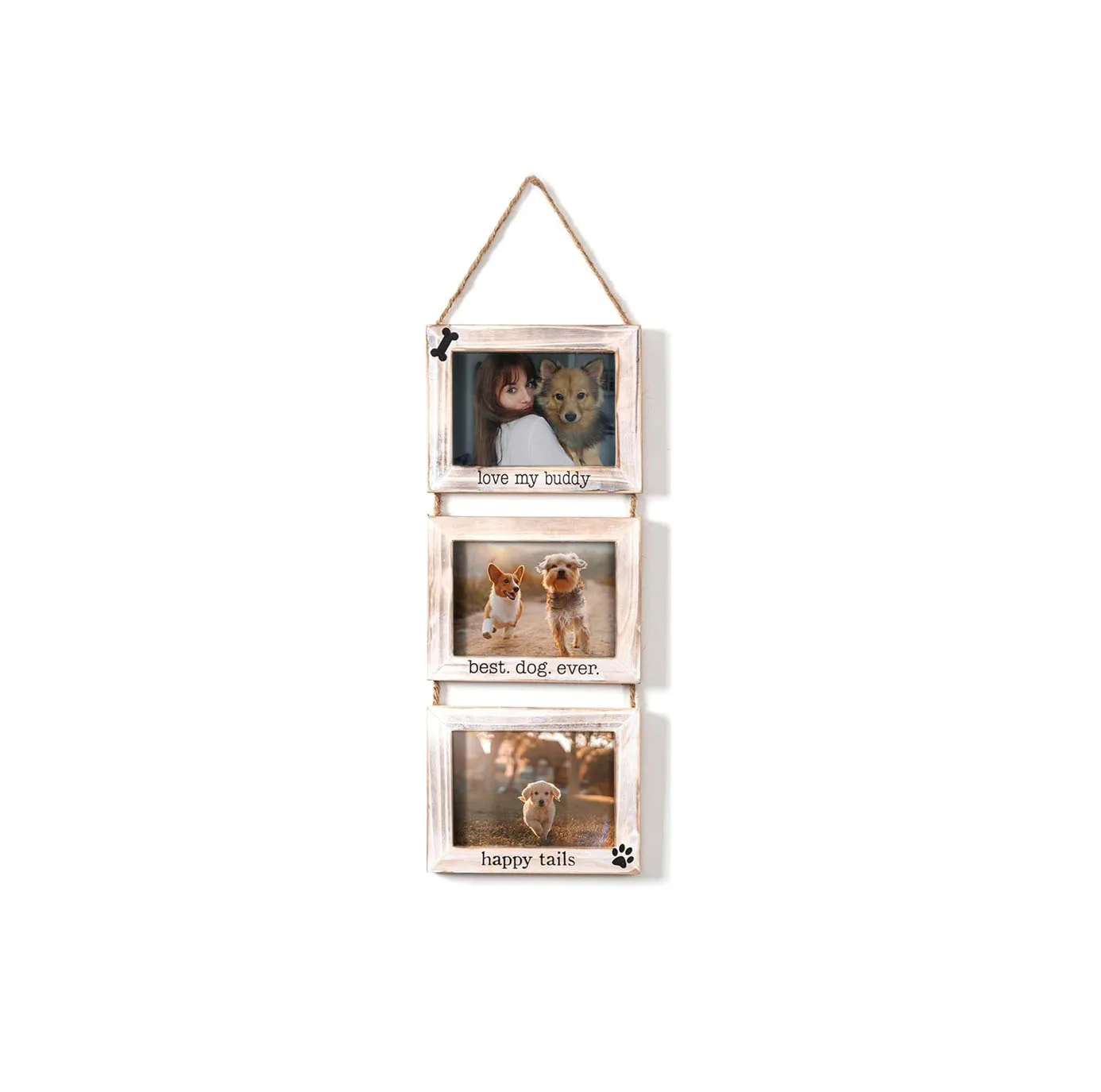STANDWIDE Dogs Wall Picture Frame 5 x 7 Collage 3 Photos Pet Picture Display Wooden Frames on Ropes Gifts Photo Frame