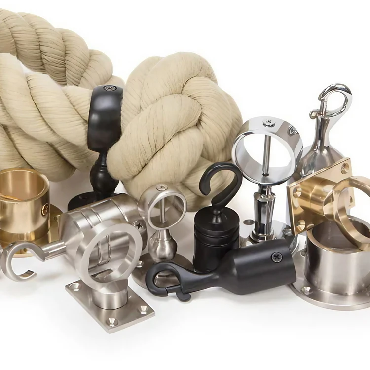 Snap hook cup support bracket end cap fitting for traffic barrier handrail railing rope