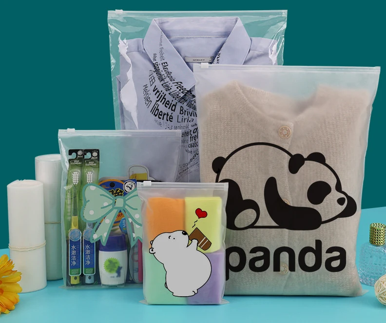 Transparent frosted zipper bag clothing bag pe plastic self-sealing underwear clothing bag logo printing custom
