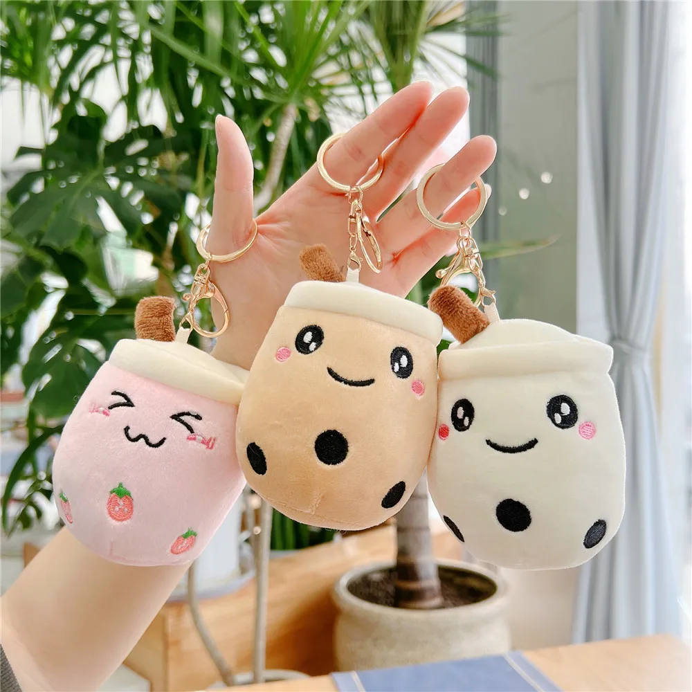 Wholesale Kawaii Soft Stuffed Plush Bubble Tea Plush Keychain Mini Boba Plush Bag Pendant Keychain Mascot Toys