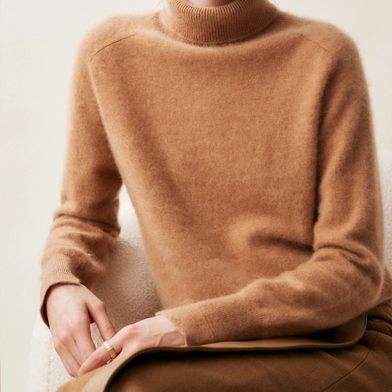 Mongolia Cashmere Turtleneck wool sweater Chunky Knitted Wholesale Cashmere Wool Sweater for Women