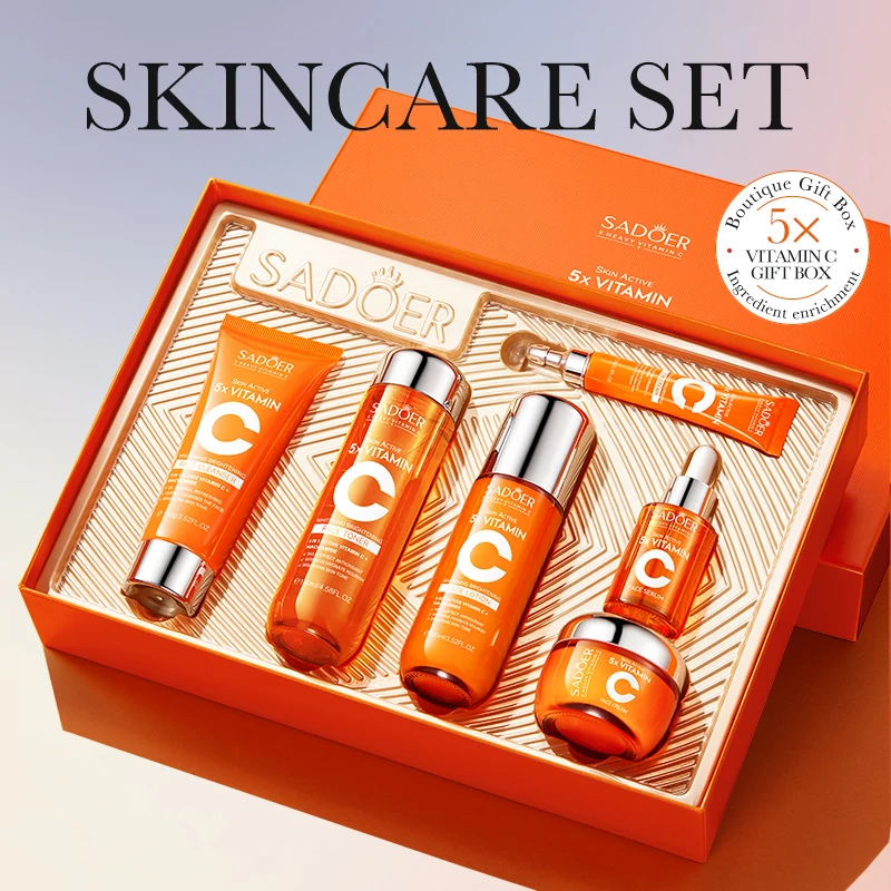 Wholesale Five Pieces Vitamin C Niacinamide Whitening Brightening Skin Gift Box Nourishing Moisturizing Skin Care Set