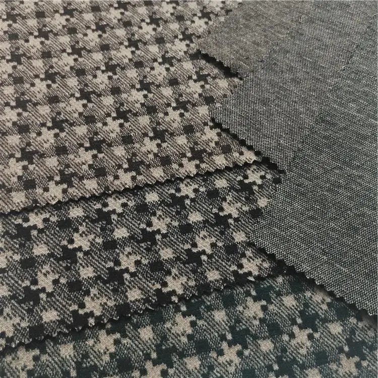 Wholesale polyester tweed fabric knitted houndstooth brush fleece fabric for garment factory wholesaler