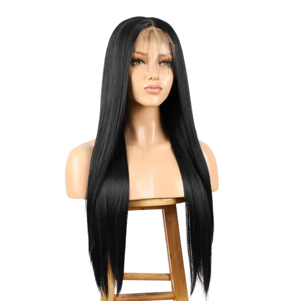 13x3 and 13x6 Black Synthetic Front Lace Wig 22inch Long Straight Pre Plucked with Natural Hairline and Baby Hair