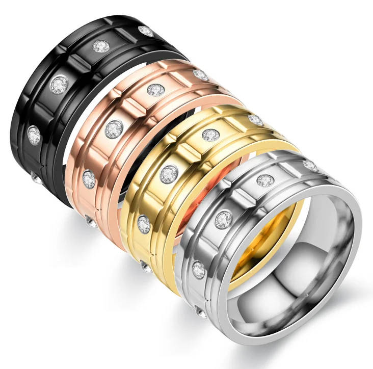 
Алмазные, дешевые, последние, крупные скрученные линии, позолоченные кольца из нержавеющей стали для женщин 