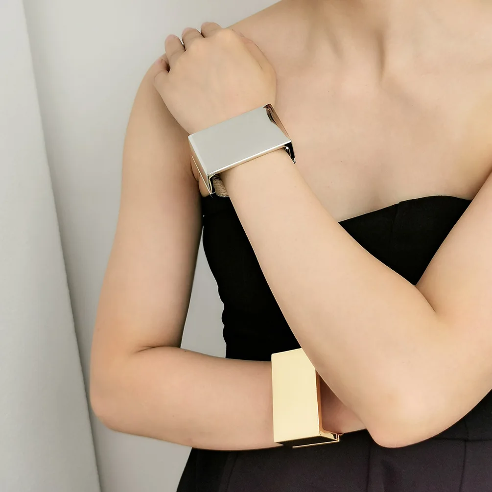 Forever Young Fashion Jewelry Bracelets & Bangles Gold Chunky Simple Exaggerated Smooth Chunky Rectangle Geometric Bangle Cuff