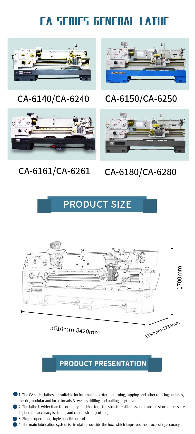 
CA6166 CA6266 Horizontal gap bed type germany lathe machine price lathe-machin 