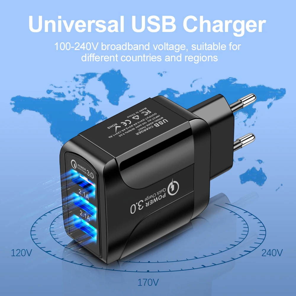 Eonline USB зарядное устройство 3A кик зарядка 3 0 для мобильного телефона iPhone Samsung Xiaomi порта быстрой настенное UK/EU/US вилка