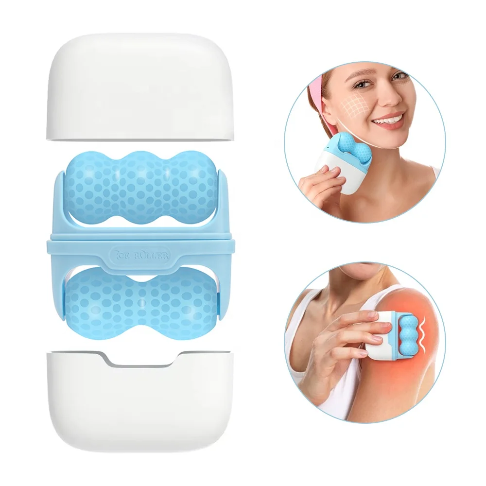 2 In 1 Dual Heads V Shaped W Shaped Ice Roller Silicone Ice Globes Cooling Facial Ice Roller For Eye Face Body Massage