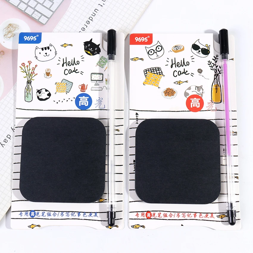 
50 Sheets Creative Black Sticky Notes With Fluorescent Pen Set 