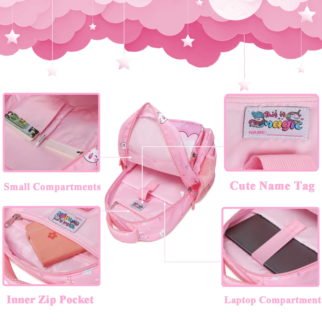 Hot-selling 3-in-1 Cute Cat Pattern Durable Waterproof School Backpack Set for Girls Kids Schoolbags Daily Use Book Bags