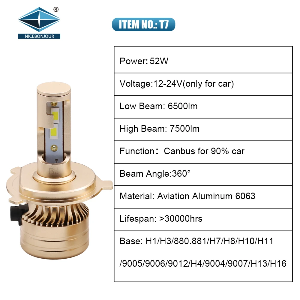 Universal 12V 26W 7000 Lumen Led Car Light Auto H1 H3 H4 H7 H11 9005 9006 Led Headlight Bulb