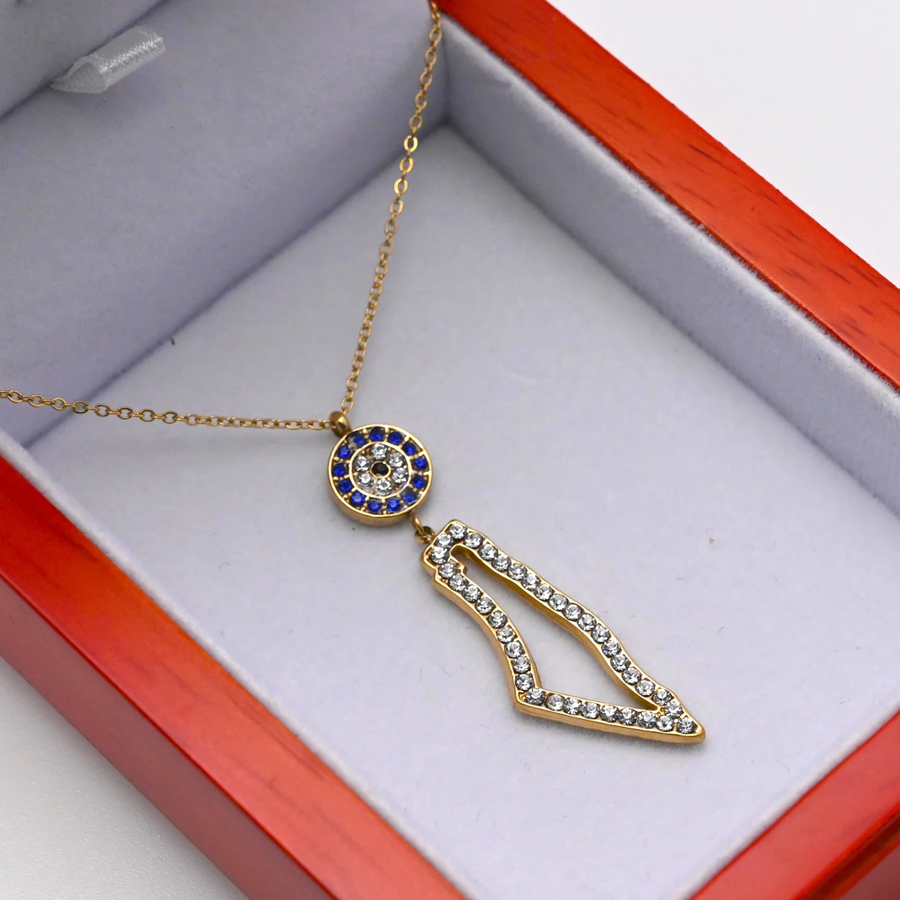 New Zircon Eye Palestine Necklace Islamic Jewelry 316l Stainless Steel PVD 18k Gold Plated Shiny Arabia Map Pendant Necklace