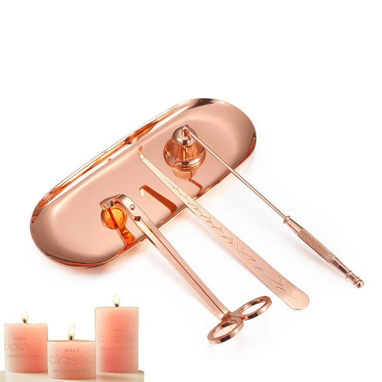 4 In 1 Luxury Stainless Steel Snuffer Wick Trimmer Dipper Storage Tray Plate Candle Accessories Set