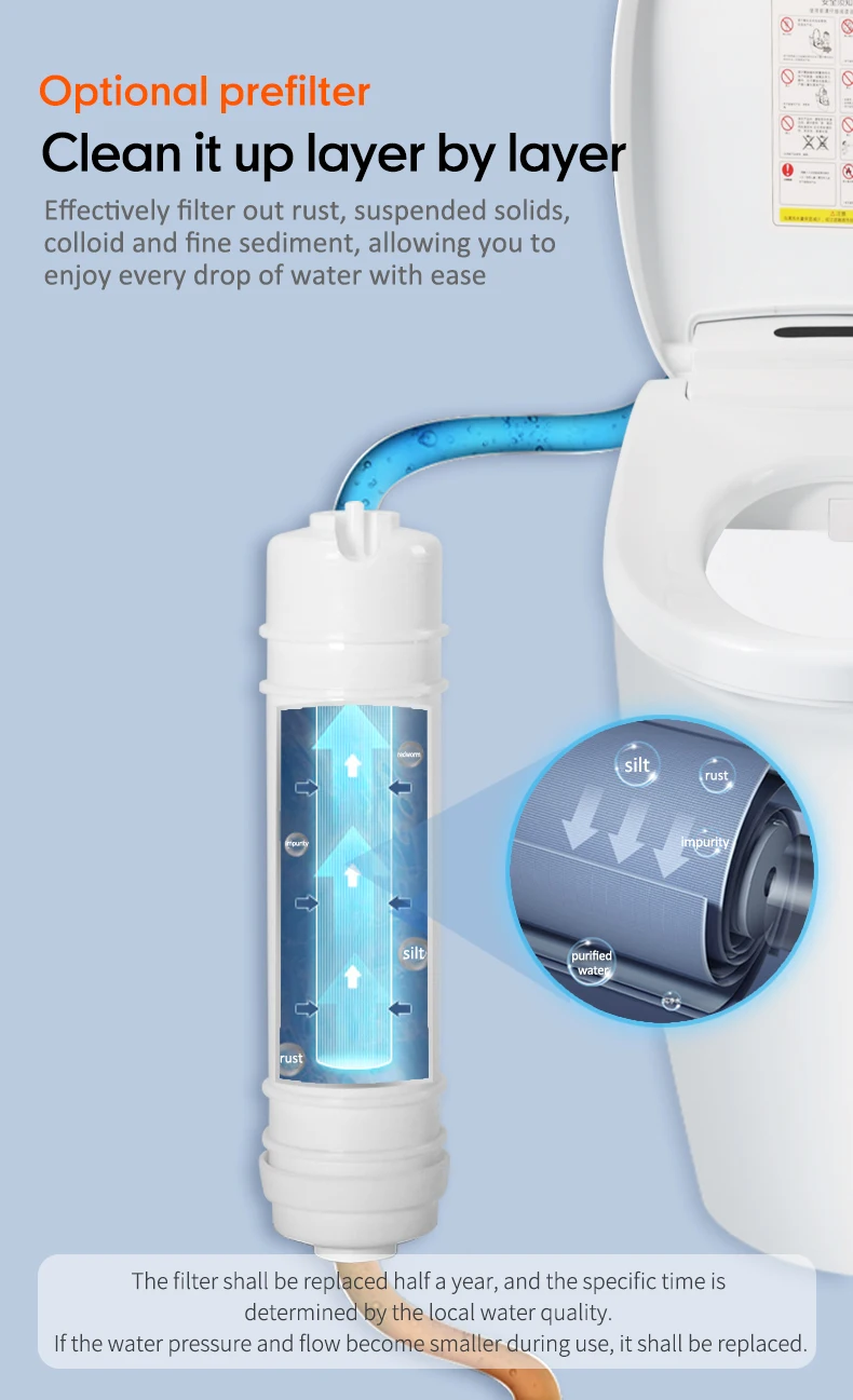 Remote control Smart bidet heated toilet seat with night light and easy installation